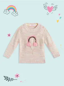 Wingsfield Girls Pink Quirky Pullover with Embroidered Detail