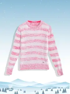 Wingsfield Girls Pink & White Striped Pullover with Fuzzy Detail