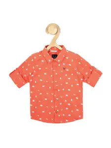 Allen Solly Junior Boys Peach-Coloured Slim Fit Printed Pure Cotton Casual Shirt