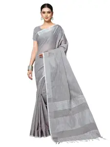 Rekha Maniyar Grey Melange Woven Design Zari Linen Blend Saree