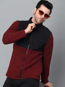 Rigo Men Red Colourblocked Fleece Lightweight Outdoor Open Front Jacket