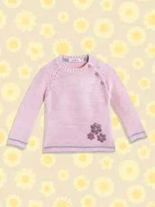 Wingsfield Girls Pink Solid Pullover with Applique Detail