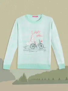 Wingsfield Girls Sea Green & Pink Printed Pullover with Embroidered Detail