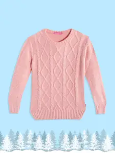 Wingsfield Girls Peach-Coloured Cable Knit Pullover