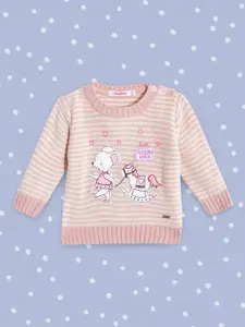 Wingsfield Girls Pink & White Striped Pullover with Applique Detail