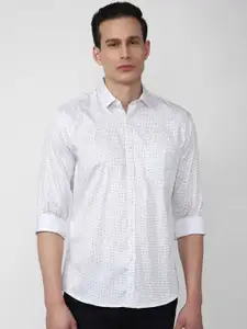 V Dot Men White Slim Fit Printed Cotton Formal Shirt