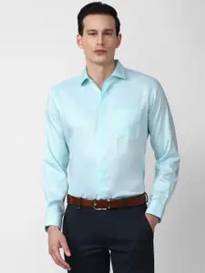 Van Heusen Men Blue Self Designed Cotton Formal Shirt