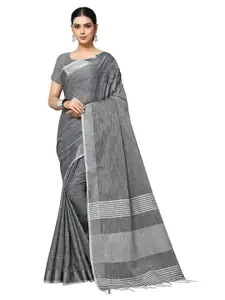 Rekha Maniyar Grey & Silver-Toned Woven Design Zari Linen Blend Saree