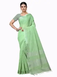 Rekha Maniyar Green & Gold-Toned Woven Design Zari Linen Blend Saree