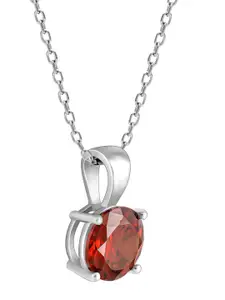 GIVA 925 Sterling Silver Rhodium-Plated Red Stone Studded Pendant With Link Chain