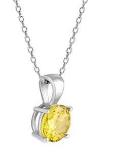 GIVA 925 Sterling Silver-Toned & Yellow Stone-Studded Pendant With Link Chain