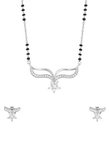 GIVA 925 Sterling Silver Silver-Toned & Black Rhodium-Plated Mangalsutra With Earrings