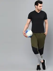 Rigo Men Green & Grey Colourblocked Drawstring  Joggers