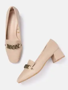 Allen Solly Women Nude-Coloured Solid Block Pumps with Chain Upper Detail