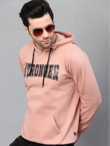 Rigo Men Pink Printed Hooded Sweatshirt