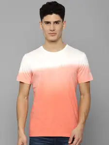 Allen Solly Sport Men Peach-Coloured & White Dyed Slim Fit Cotton T-shirt