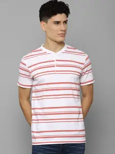 Allen Solly Sport Men White & Rust Striped Polo Collar Cotton T-shirt
