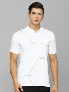 Louis Philippe Ath.Work Men White Printed Polo Collar Slim Fit Cotton T-shirt