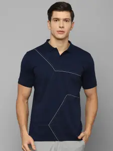 Louis Philippe Ath.Work Men Navy Blue Printed Polo Collar Slim Fit Cotton T-shirt
