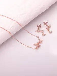 GIVA 925 Sterling Rose Gold Plated & White CZ-Studded Wavering Wings Pendant Jewellery Set