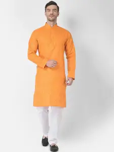 SG LEMAN Men Orange Printed Pure Cotton Kurta with Trouser