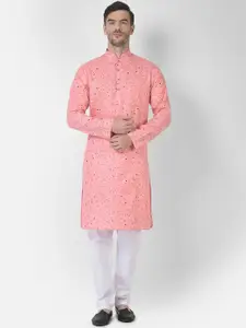 SG LEMAN Men Pink Printed Pure Cotton Kurta with Trouser
