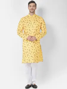 SG LEMAN Men Yellow Floral Printed Pure Cotton Kurta with Trouser