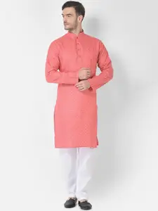 SG LEMAN Men Pink Printed Pure Cotton Kurta with Trouser