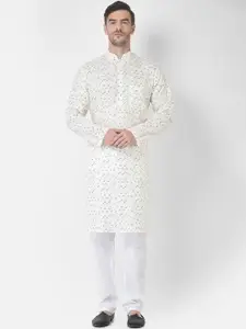 SG LEMAN Men White Printed Kurta with Trouser