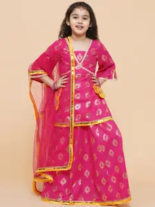Bitiya by Bhama Girls Printed Foil Print Ready to Wear Lehenga & Blouse With Dupatta