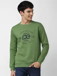 Peter England Casuals Men Green Printed Pullover Sweatshirt