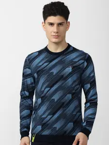 V Dot Men Blue Printed Sweatshirt