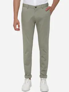 JADE BLUE Men Green Slim Fit Cotton Casual Trousers
