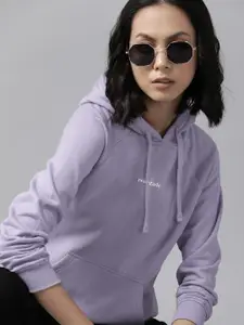 Roadster Women Lavender Solid Hooded Sweatshirt