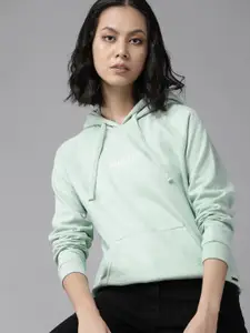 Roadster Women Green Printed Hooded Sweatshirt