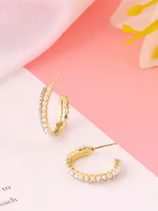 Unwind by Yellow Chimes Gold-Plated & White Contemporary Hoop Earrings
