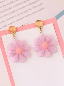Unwind by Yellow Chimes Gold Plated Purple Floral Drop Earrings
