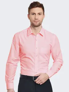 Hancock Men Coral Pink Slim Fit Solid Formal Shirt