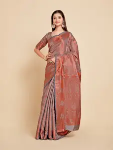 MIMOSA Grey & Red Woven Design Zari Art Silk Kanjeevaram Saree