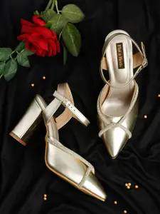 Flat n Heels Gold-Toned Embellished Ethnic Block Heels