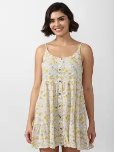 FOREVER 21 Cream-Coloured Floral A-Line Dress