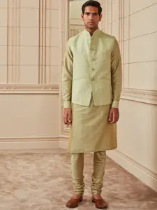 Tasva Men Green Kurta with Churidar & Jacquard Nehru Jacket