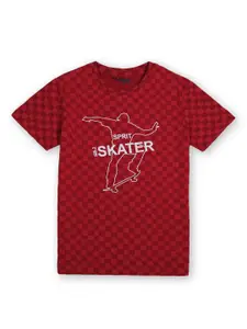 Gini and Jony Boys Red Typography Printed Cotton T-shirt