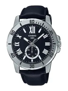 CASIO Men Stainless Steel Dial & Leather Straps Analogue Watch A2072