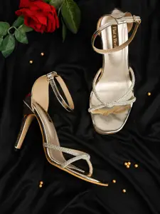 Flat n Heels Gold-Toned Embellished Party Stiletto Heels
