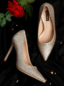 Flat n Heels Gold-Toned Textured Party Stiletto Pumps