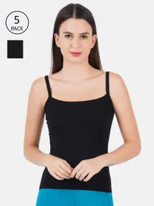 Ramraj Womens Black solid Camisole 100% Cotton Pack of 5