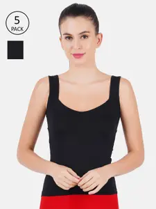 Ramraj Womens Black solid Camisole Pure Cotton Pack of 5