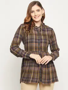 Ruhaans Women Checked Shirt Style Top