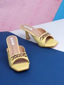ELLE Women Yellow & Gold-Toned Embellished Peep Toes Heels